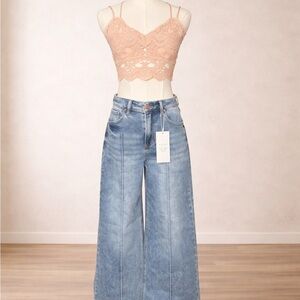 Risen Wide Leg Pintuck Jeans